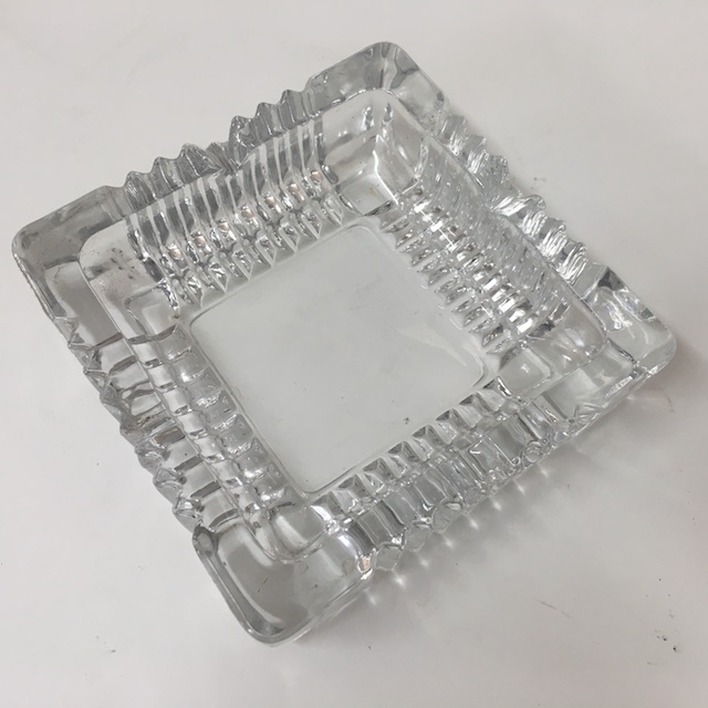 ASHTRAY, Glass - Square Cut Glass